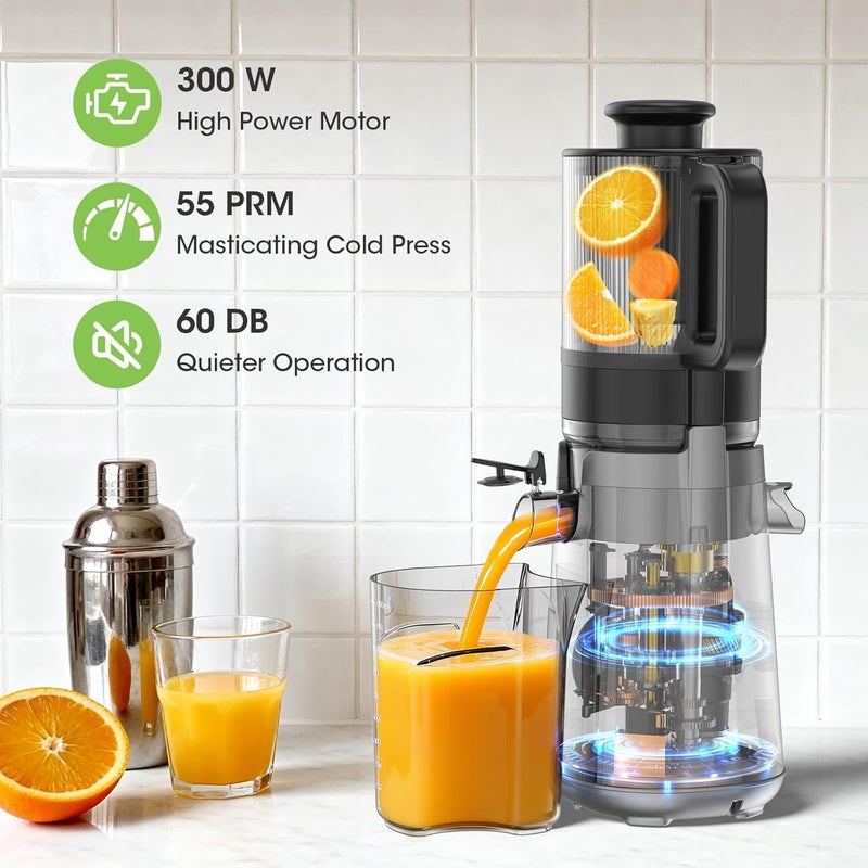 SMALLHOO Juicer Machines, 5.3" Wide Feed Chute Cold Press Juicer for Whole Vegetables & Fruits, High Juice Yield, BPA Free (Slivery) - Image 4